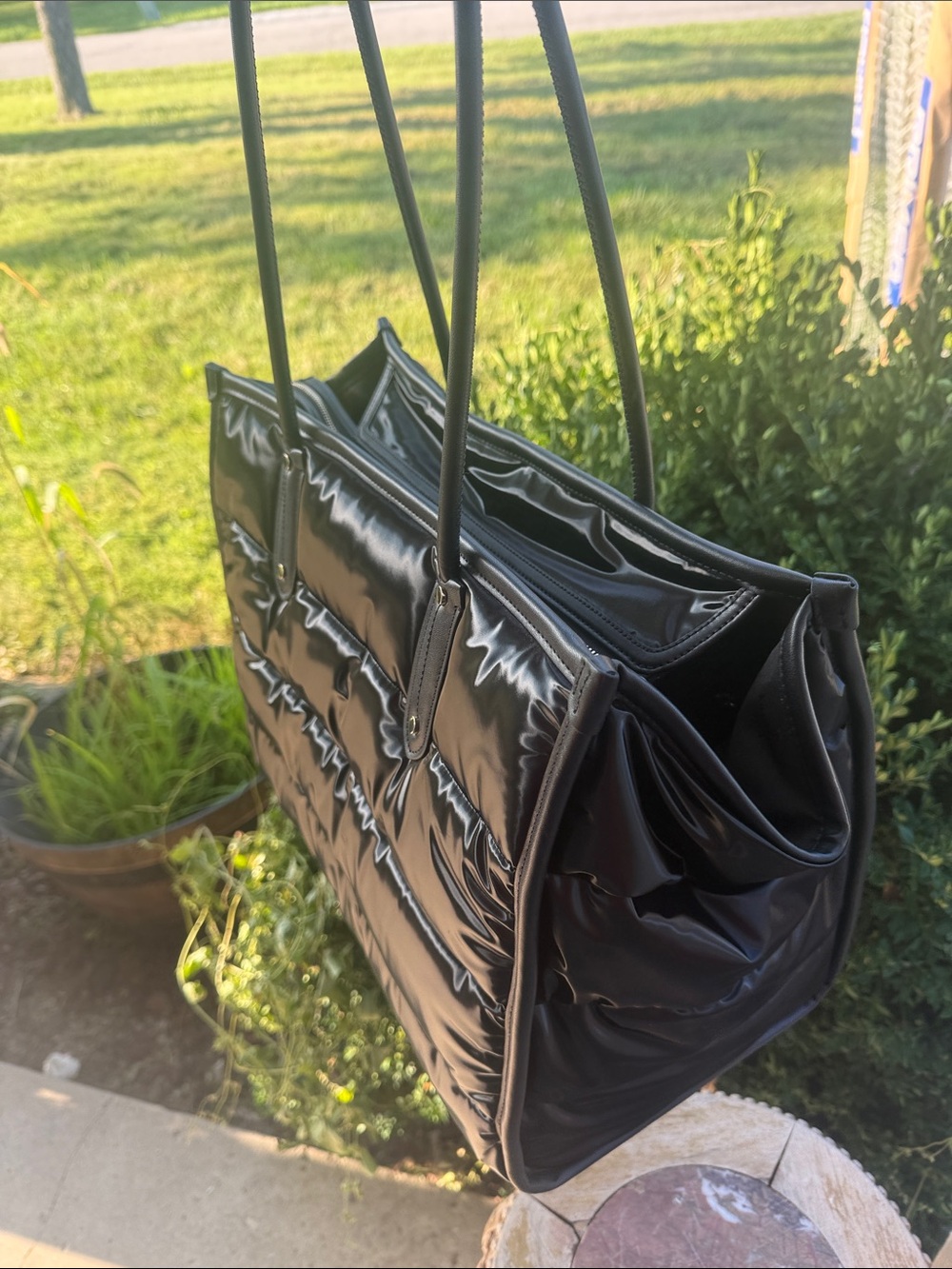 ♣️♠️kate spade  Ella Puffy Black Gloss Quilted Tote with Logo. 🖤♣️♠️ - Picture 5 of 14